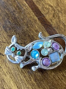 Vintage Cat Kitty Rhinestone Pin Brooch - Picture 1 of 3