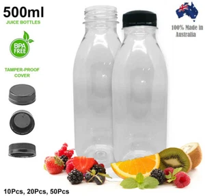 500ml Plastic Juice Bottles With Black Lids Clear Round Reusable Water Bottles - Picture 1 of 11