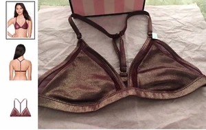 Victoria's Secret~PINK~ Mesh & Shine Unlined Bralette~ Deep Ruby Sz M $28.95 NEW - Picture 1 of 10