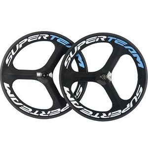 SUPERTEAM 70mm 3 Speichen Laufrad Carbon Rennrad Drahtreifen Laufradsatz Tri Spoke glänzend - Bild 1 von 8