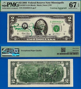 2003 $2 Federal Reserve Note - PMG 67EPQ - Signed by Treasurer Rosario Marin - Picture 1 of 3