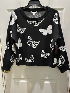 New!No Boundaries Black & White Butterfly Sweater. Size XXL(19). Cute & Trendy - Picture 1 of 4