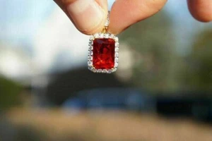 2.4Ct Round Red Ruby & Natural Diamond Women's Halo Pendant In 14K Yellow Gold - Picture 1 of 13