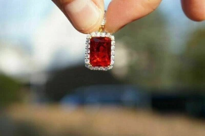 2.4Ct Round Red Ruby & Natural Diamond Women's Halo Pendant In 14K Yellow Gold - Image 1 of 4