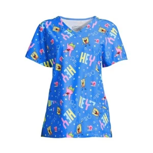 SpongeBob Square Pants Women Scrub Top w/Face Mask, 2-Piece. Sz 2X. Brand New - Picture 1 of 5