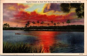 Mobile AL Sonnenuntergang East Fowl River Bellingrath Gardens 1934 Leinen Postkarte CP3 - Bild 1 von 2