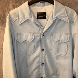 VTG 70s JCPenney Disco Mens M Light Blue Leisure Suit Jacket Long Sleeve - Picture 1 of 15