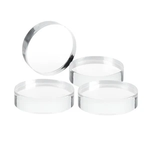 4-Piece Acrylic Round Blocks - Clear Edge Polished Display Base - Cylinder Tr... - Picture 1 of 7
