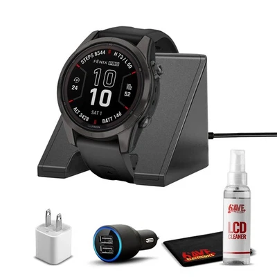 Garmin Fenix 7S Pro Solar, Zafiro, Gris Carbono Titanio Negro con Accesorios Foto 1 de 4