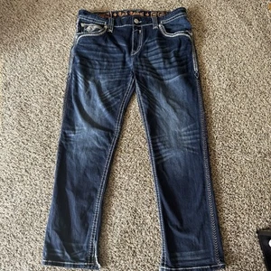 Pantalones de mezclilla para hombre Rock Revival talla 38x30 Joe ajustados rectos - rasgaduras en el tobillo - ver fotos - Imagen 1 de 24