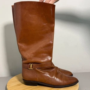 Etienne Aigner Women's 8.5M Shelby Chestnut Brown Leather Classic Riding Boots - Picture 1 of 8