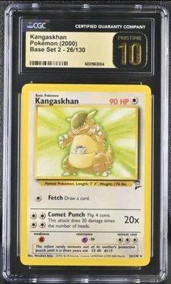 CGC PRISTINE 10 2000 Base Set 2 Kangaskhan Non-Holo Rare 26/130 Pokemon *POP 3* - Image 1 of 2