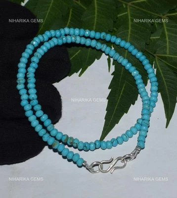 Collana Madre In Argento Sterling 925 Con Perle Di Turchese Naturale Tinto - Immagine 1 di 4