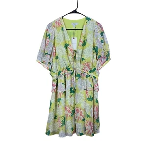 Ted Baker Dress Womens Size 4/US 10 Yellow Floral V Neck Isabella - Picture 1 of 5