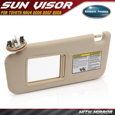 Quebra-sol bege esquerdo do lado do motorista com extensor e espelho para Toyota RAV4 2006-2013 - Imagem 1 de 4