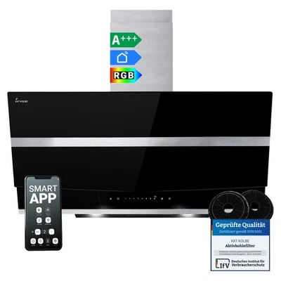 Campana extractora 90 cm campana de pared sin cabeza acero inoxidable vidrio negro Wi-Fi - Imagen 1 de 4