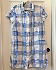J.JILL Love Linen Blue Plaid Button Front Short Sleeve Dress Size Small - Picture 1 of 13