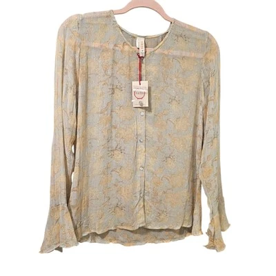 NUEVO CON ETIQUETAS Blusa Top Raga Naranja Mezcla Viscosa Metálica Floral Transparente Talla Pequeña Foto 1 de 4