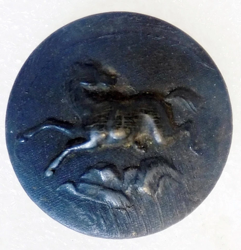 Antique Stamped Horn Button with Galloping Horse 1-1/16" Dia French Stallion - Image 1 of 4