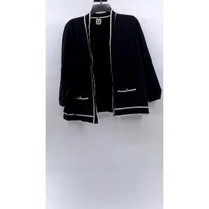 Cárdigan sin cuello delantero abierto Anne Klein para mujer negro-blanco Malibu talla M - Imagen 1 de 11