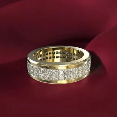 4.80Ct Princess Cut White Moissanite Men's Wedding Ring 14K Yellow Gold Plated - Image 1 of 4