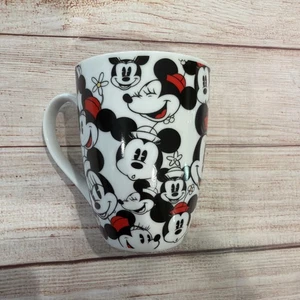 Disney Minnie & Mickey Mouse Faces All Over Coffee Mug Black White Red - Picture 1 of 4