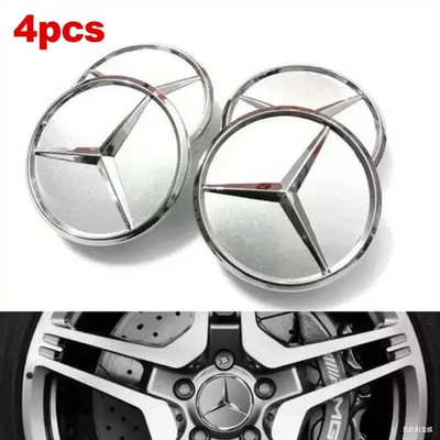 Set of 4 2.95 Inch/75mm For Mercedes Benz Center Caps Sliver Fits Most Models - Image 1 of 4