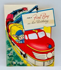 Vintage Forget Me Not Boy Birthday Card Train Theme Die cut Used - Picture 1 of 3