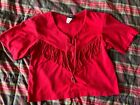 80s 90s Vintage Fringe T-shirt Impact Small USA Red Cotton Poly Blend