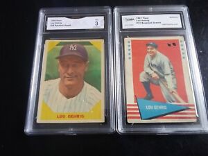 1960 Fleer Lou Gehrig #28 & 1961 Fleer Lou Gehrig Baseball Greats GMA 3 Graded