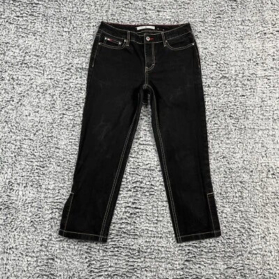 Pantalones de mezclilla Tommy Hilfiger de colección para mujer 4 dobladillo negro abertura capri desgastado mármol Foto 1 de 4