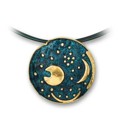 Himmelsscheibe Halsreif Anhänger Handarbeit 30 mm Silber vergoldet emailliert - Bild 1 von 2