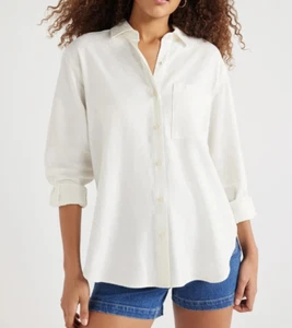 Free Assembly Boxy Button-Down Tunic Top Women’s Medium White Rayon Longsleeve M - Picture 1 of 5