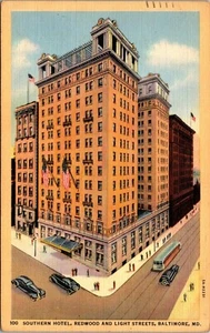 Southern Hotel Redwood and Light Streets Baltimore Maryland Linen Postcard - Picture 1 of 2