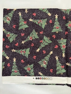 Christmas Trees Night Sky Cotton Fabric Holiday 2+ Yards Black Green - Image 1 of 3