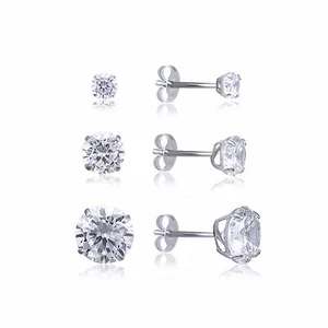 14K massiv Weißgold CZ Rundschliff Solitär Ohrstecker Korb 1,5-10 mm - Kubik - Bild 1 von 19