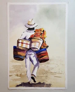 Original Watercolor Painting By Emilio Galindo 14x20 - Man - Lot 246 - Picture 1 of 5