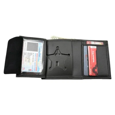 Cartera con insignia del sheriff de Florida 5 PT estrella doble pliegue cuero negro empotrado M377 B1753 Foto 1 de 4