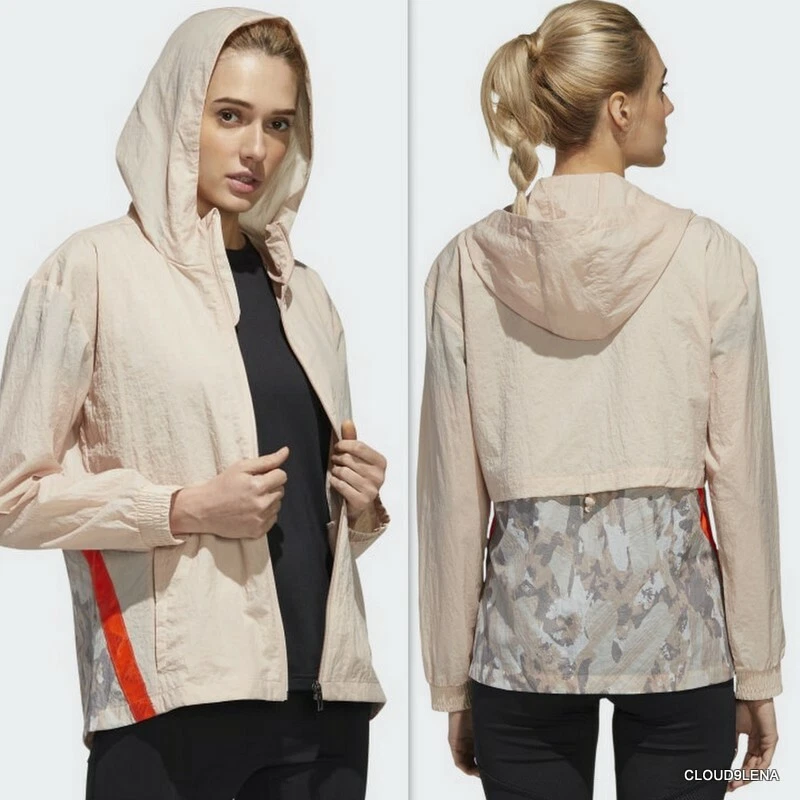 ADIDAS X Zoe Saldana U-4-U Hooded Windbreaker Jacket Size M Ash Pearl GH4461