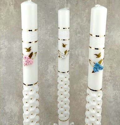 BOSTA Taufkerze Taufe Kommunionkerze Kommunion Kerzentuch Tropfschutz KW-BOST-011 Gold