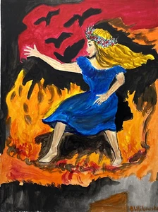 Dancing with Fire Acrylic on Canvas Painting Art Beata Ulikowska Signed - Picture 1 of 4