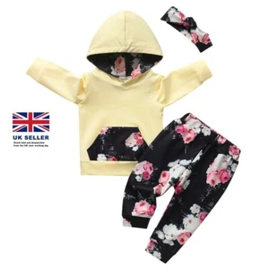 6-9m Bebé Niñas Sudadera con Capucha Trajes Sudadera Prendas para el torso Floral Pantalón con Diadema 6-9m - Imagen 1 de 6