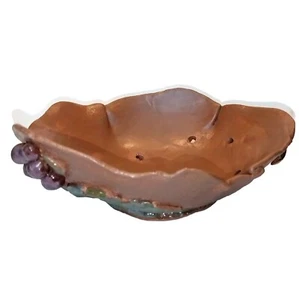 Unique Decorative Slab Colander, Textured W/ Berry Relief, Red Clay - Bild 1 von 4