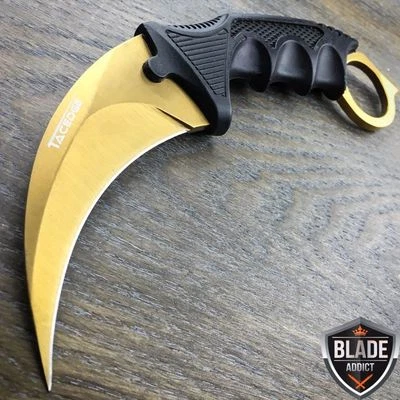 TACTICAL COMBAT KARAMBIT NECK KNIFE Survival Hunting BOWIE Fixed Blade GOLD NEW - Image 1 of 4