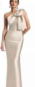 Mother Of Bride Groom Corseted Back 6 One Shoulder Evening Dress Gown Champagne - Picture 1 of 23