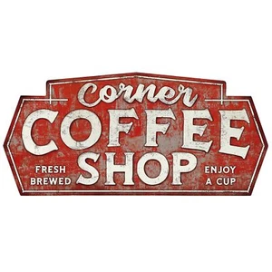 Open Road Brands Corner Coffee Shop Metal Sign Large Vintage Coffee Wall Decor - Picture 1 of 6