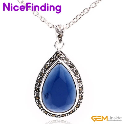 Assorted Gemstones Marcasite Teardrop Necklace Enhancer Pendant Jewelry Women - Image 1 of 4