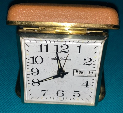 Seth Thomas Travel Alarm Clock-Rare Example Showing Day, Date and Time Cover