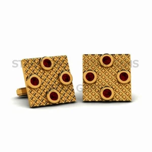 Natural Ruby Gemstone 14k Gold Plated Silver Cufflink For Mens Gift For Him CF87 - Picture 1 of 2