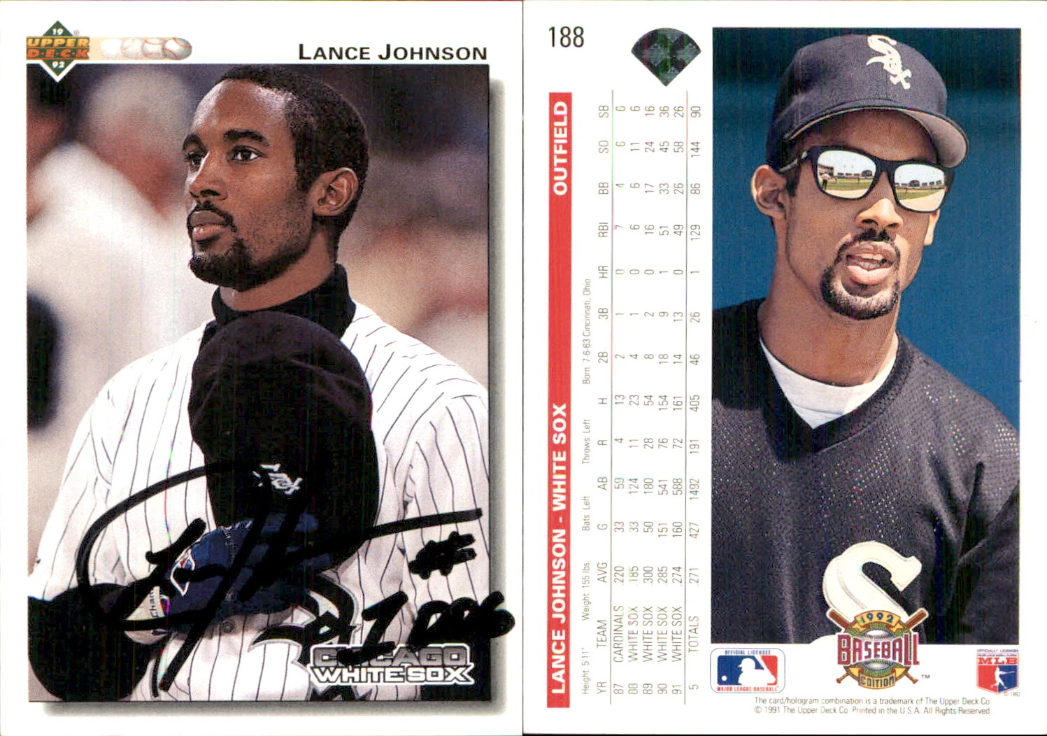 Lance Johnson Signed 1992 Upper Deck #188 Card Chicago White Sox Auto AU